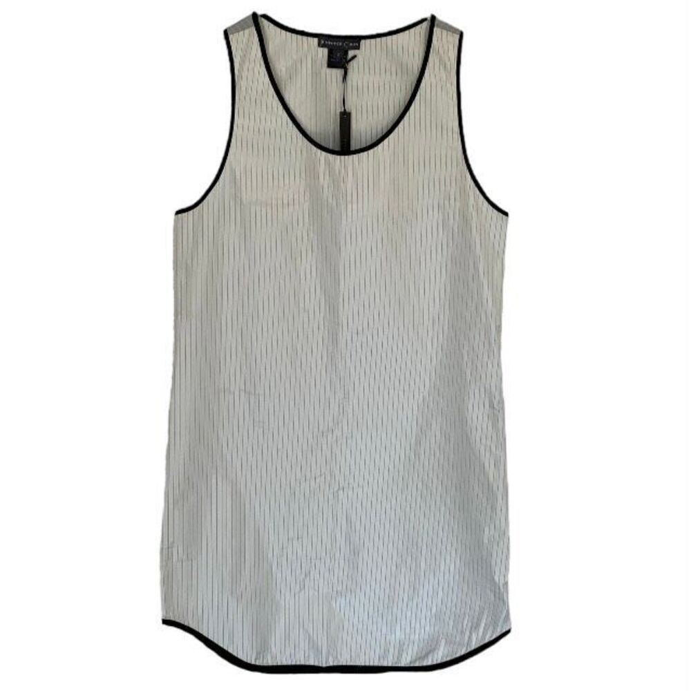 Jennifer Chun Pinstriped Gray White Contrast Sleeveless Shift Dress NWT Size 2